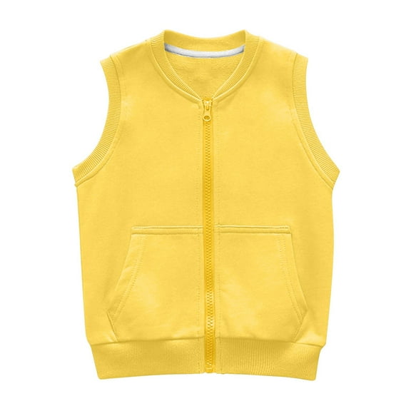 Loopsun Boys Girls Fall Waistcoat, Children's Boys and Girls Solid Sleeveless Zipper Round Neck Top Blouse with Pocket Yellow 3-4 Years