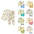 thumbnail image 1 of Loopsun Boys Girls Long Sleeve Round Neck Shirts Print Top and Pants Soft Loungewear Outfit Multicolor, 3-6 Months, 1 of 5