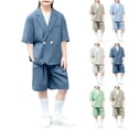 thumbnail image 1 of Loopsun Boys Girls Short Sleeve Lapel Blazer and Shorts Elastic Waist Solid Outfit Sky Blue, 9-10 Years, 1 of 5
