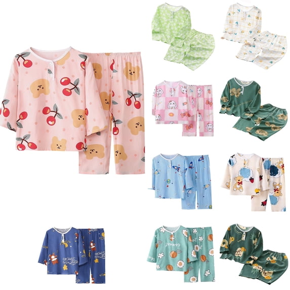 Loopsun Boys Girls Short Sleeve Round Neck Shirts Print Top and Pants Soft Loungewear Summer Daily Wear Outfit Pink, 2-3 Years