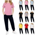 thumbnail image 1 of Loopsun Boys Girls Short Sleeve Round Neck Shirts Solid Top and Pants Casual Summer Daily Wear Outfit Pink, 7-8 Years, 1 of 5