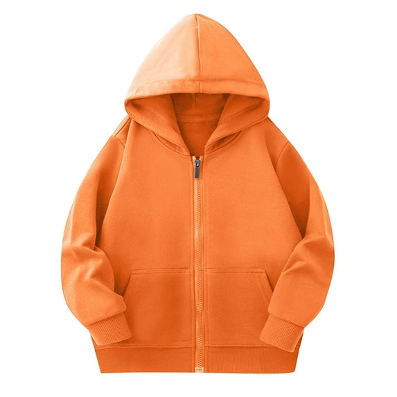 Loopsun Boys Girls Sweatshirts, Children's Casual Solid Long Sleeve Zipper Hooded Sports Sweatshirt Blouse with Pocket Orange 2-3 Years