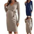 thumbnail image 1 of Loopsun Dresses for Women, Maternity Dress, Women's Long Sleeve V Neck Knitted Nursing Knee Length Maternity Dress Khaki, S, 1 of 5
