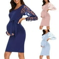 thumbnail image 1 of Loopsun Dresses for Women, Maternity Dress, Women's Round Neck Long Sleeve Casual Maternity Pregnancy Dresses Pink, S, 1 of 5