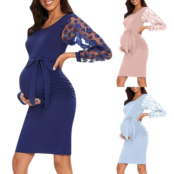 Loopsun Dresses for Women, Maternity Dress, Women's Round Neck Long Sleeve Casual Maternity Pregnancy Dresses Pink, S