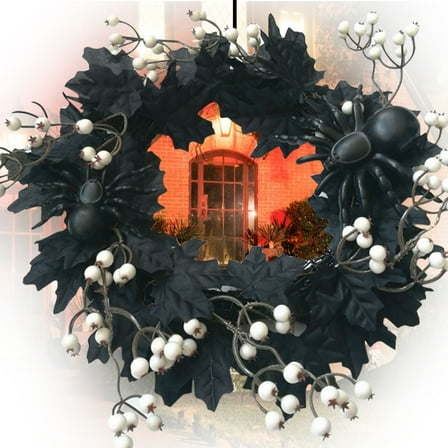 Loopsun Fall Decorations for Home Halloween Grapevine Wreath With Artificial Leaves Front Door Wall Window Halloween Decoration