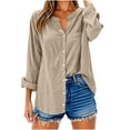 thumbnail image 1 of Loopsun Fall Tops for Women, Womens Long Sleeve Shirts, Women's Casual V-Neck Long Sleeve Loose Button Linen Tunic Blouse with Pocket Beige XXL, 1 of 5