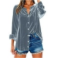 thumbnail image 1 of Loopsun Fall Tops for Women, Womens Long Sleeve Shirts, Women's Loose Button Velvet V-Neck Long Sleeve Tunic Blouse Top Dark Gray L, 1 of 5