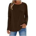 thumbnail image 1 of Loopsun Fall Tops for Women, Womens Long Sleeve Tshirts, Women's Fashion Solid Color Round Neck Long Sleeve T-Shirt Top Brown XXL, 1 of 5