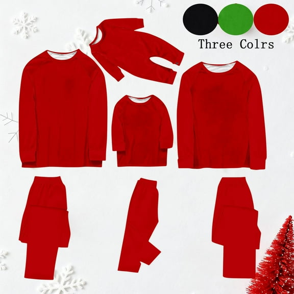 Loopsun Family Pajama Sets, Family Matching Solid Color Long Sleeve Top and Long Pants Pajama Loungewear Set for Dad Red, XXL