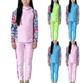 thumbnail image 1 of Loopsun Girls 2 Pcs Print Hooded Long Sleeve Top and Pants Swimwear Split Swimsuit Pink, 11-12Years, 1 of 5