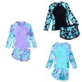 thumbnail image 1 of Loopsun Girls 2 Pcs Print Long Sleeve and Shorts Surf Diving Beach Vacation Swimwear Split Swimsuit Purple, 11-12 Years, 1 of 5
