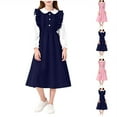 thumbnail image 1 of Loopsun Girls 8-13 Years Long Sleeve Turndown Collar Solid Button Front Casual Dress, 1 of 5