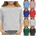 thumbnail image 1 of Loopsun Girls Long Sleeve T Shirts, Toddler Girl Casual Sequined Solid Crew Neck Long Sleeve Pullover Bottoming Top Blue, 9-10 Years, 1 of 5