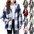 thumbnail image 1 of Loopsun Girls Plaid Shirt Jackets, Girls Casual Plaid Fleece Double Sided Long Sleeve Hooded Zip Jacket Outerwear with Pockets Green, 15-16 Years, 1 of 5