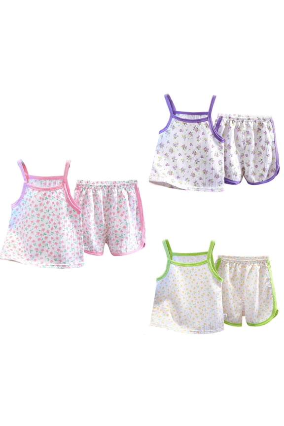Girls Round Neck Tank Top Print Cami and Shorts Casual Summer Daily Wear Outfit Pink, 8-9 Years
