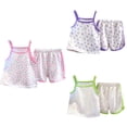 thumbnail image 1 of Loopsun Girls Round Neck Tank Top Print Cami and Shorts Casual Summer Daily Wear Outfit Purple, 8-9 Years, 1 of 5