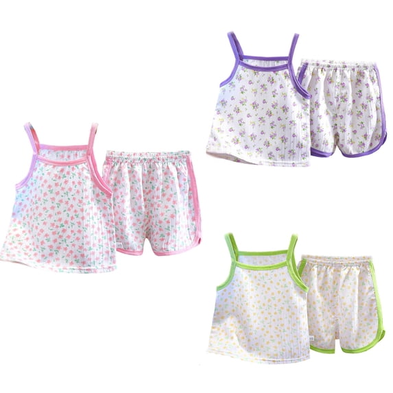 Loopsun Girls Round Neck Tank Top Print Cami and Shorts Casual Summer Daily Wear Outfit Purple, 8-9 Years