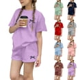 thumbnail image 1 of Loopsun Girls Short Sleeve Round Neck Shirts Print Top and Shorts Casual Sports Outfit Green, 3-4 Years, 1 of 5