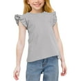 thumbnail image 1 of Loopsun Girls Summer Shirts, Girls Summer Solid Color Ruffle Sleeve Crew Neck Casual Shirts Gray 4-5 Years, 1 of 4