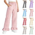 thumbnail image 1 of Loopsun Kids 5-15Years Summer Plaid Ruffle Full Length Pants Elastic Waist Comfortable with Pocket, 1 of 5