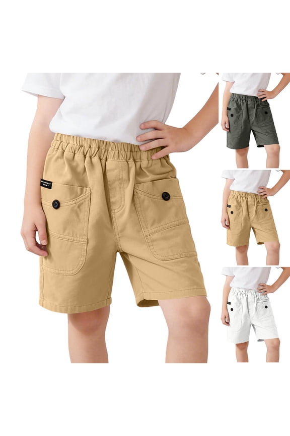 Kids Boys 2-10 Years Summer Solid Five Points Cargo Shorts Loose Daily Outwear Casual Bottoms