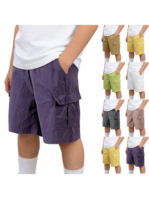 Kids Boys 5-15Years Summer Waterproof Five Points Cargo Shorts with Pocket