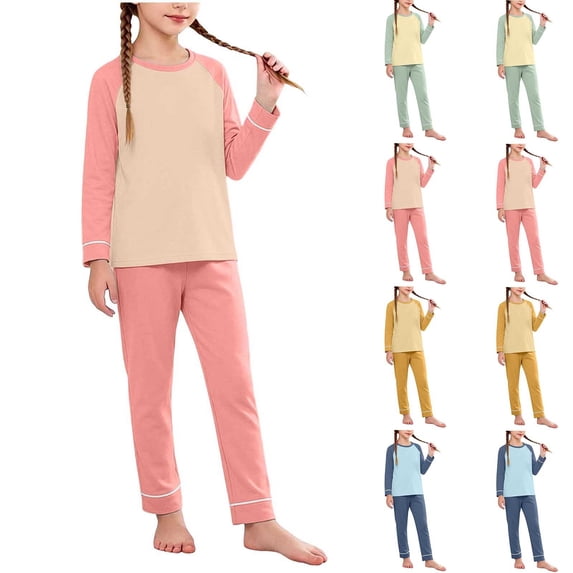Loopsun Kids Boys Girls Winter Warm Outfit Solid Long Sleeve Crew Neck Top and Elastic Waist Pants Soft Wear Sets 9-10 Years