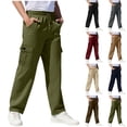 thumbnail image 1 of Loopsun Kids Cargo Pants, Kids Loose Casual Solid Elastic Waist Straight Leg Cargo Long Pants with Pockets Khaki, 12-13 Years, 1 of 4