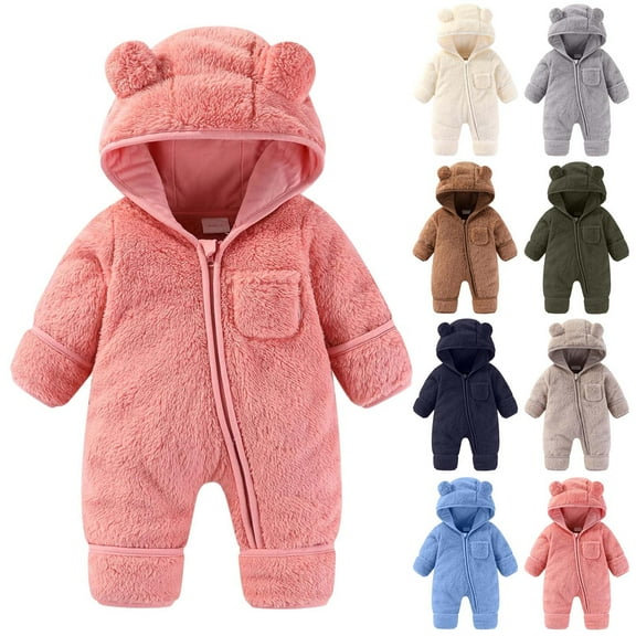 Loopsun Kids Fleece Romper, Kids Girls Boys Winter Fleece Snowsuit Warm Hooded Romper Jumpsuit Outfits Beige,9-12 Months