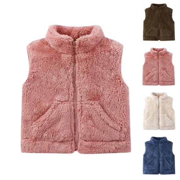 Loopsun Kids Fleece Vests, Kids Boys Girls Fleece Crew Neck Thickened Warm Inner Wear Vests Pink, 5-6 Years