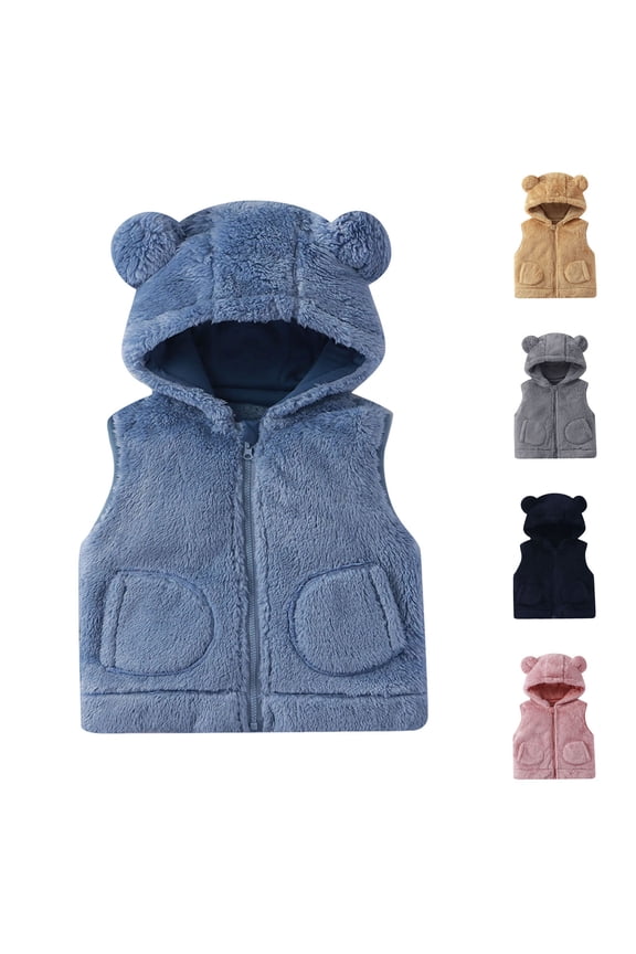 Kids Fleece Vests, Kids Boys Girls Hooded Sleeveless Zip Warm Comfortable Outerwear Vests Pink, 3-4 Years