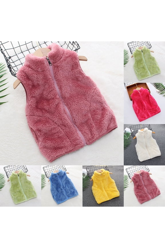 Kids Fleece Vests, Kids Boys Girls Solid Fleece Zip Crew Neck Warm Outerwear Vests Watermelon Red, 1-2 Years