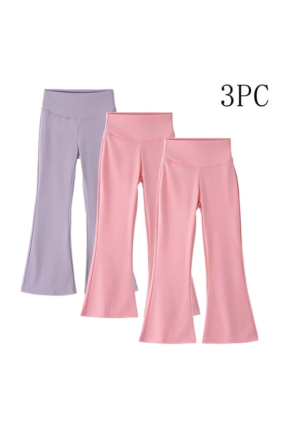 Kids Girls 3-15 Years Capris 3PC Solid High Waist Flared Leg Base Style Shorts