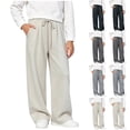 thumbnail image 1 of Loopsun Kids Girls Pants 4 to 16 Years Solid Drapey Wide Leg Drawstring Pockets School Sweatpants, 1 of 5