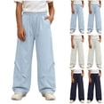thumbnail image 1 of Loopsun Kids Girls Pants 5 to 16 Years Solid Drawstring Wide Leg Cargo Trousers, 1 of 5