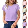 thumbnail image 1 of Loopsun Kids Girls Summer Tops Solid Round Neck Short Sleeve Blouses for 0 to 12 Years, 1 of 5
