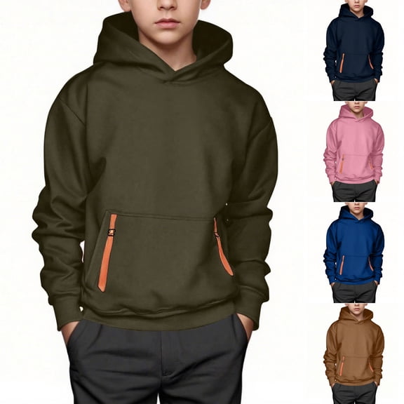 Loopsun Kids Hooded Sweatshirts, Boys Fashion Hooded Solid Long Sleeve Loose Fleece Lined Pullover Sweatshirt Top Brown, 6-7 Years