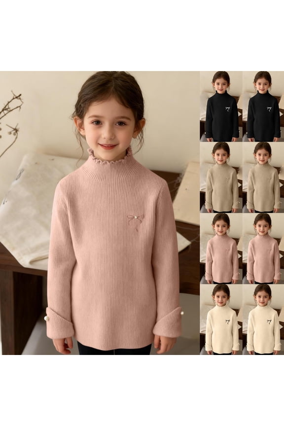 Kids Knit Sweater, Kids Solid Ruffled Collar Sweater Turtleneck Warm Knit Top Black, 3-4 Years