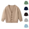 thumbnail image 1 of Loopsun Kids Knit Sweater, Little Boys Girls Casual Comfortable Solid V Neck Long Sleeve Knit Cardigan Bottoming Top Brown, 5-6 Years, 1 of 5
