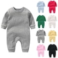 thumbnail image 1 of Loopsun Kids Long Romper, Children's Solid Round Neck Long Sleeve Long Romper Jumpsuit Green,3-6 Months, 1 of 4