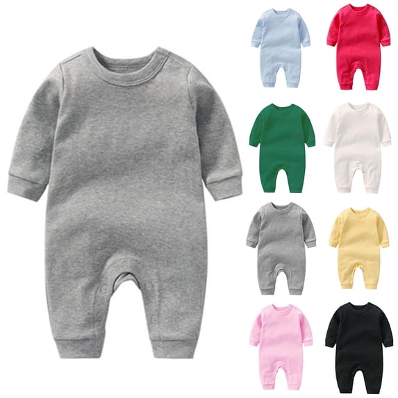 Loopsun Kids Long Romper, Children's Solid Round Neck Long Sleeve Long Romper Jumpsuit Green,3-6 Months