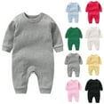 thumbnail image 1 of Loopsun Kids Long Romper, Children's Solid Round Neck Long Sleeve Long Romper Jumpsuit Yellow,9-12 Months, 1 of 4