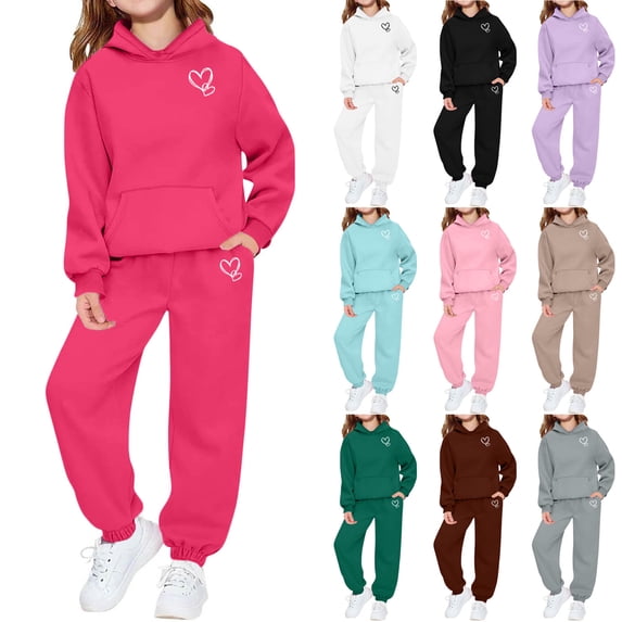 Loopsun Kids Outfit Sweatsuits Sets, Kid Boys Girls Print Long Sleeve Hooded Sweatshirt and Sweatpants Fleece Lined Sports 2 Piece Set Light Blue, 9-10 Years