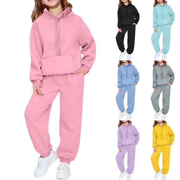 Loopsun Kids Outfit Sweatsuits Sets, Kid Boys and Girls Casual Solid Long Sleeve Hooded Sweatshirt and Sweatpants 2 Piece Set Gray, 10-11 Years