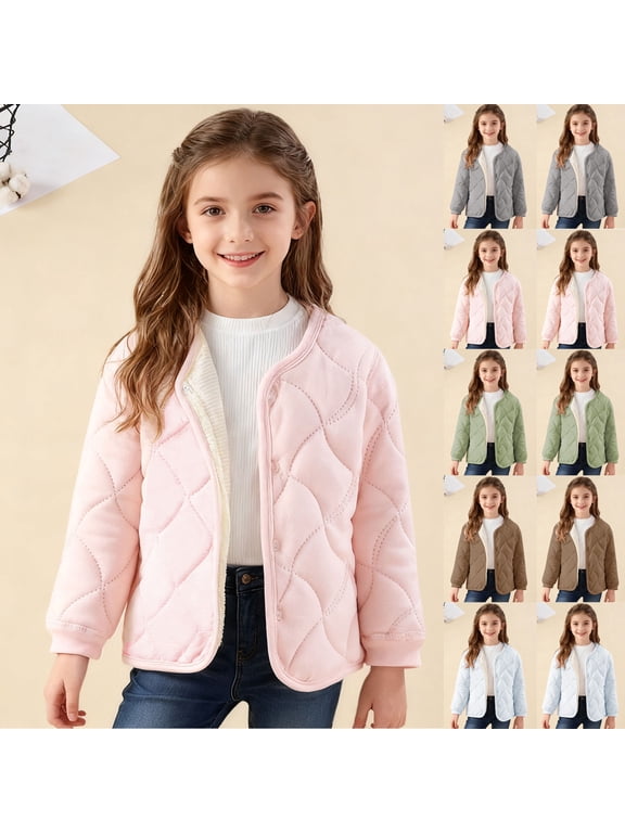 Kids Quilted Jackets, Kids Boys Girls Quilted Long Sleeve Warm Outerwear Jacket Pink, 7-8 Years