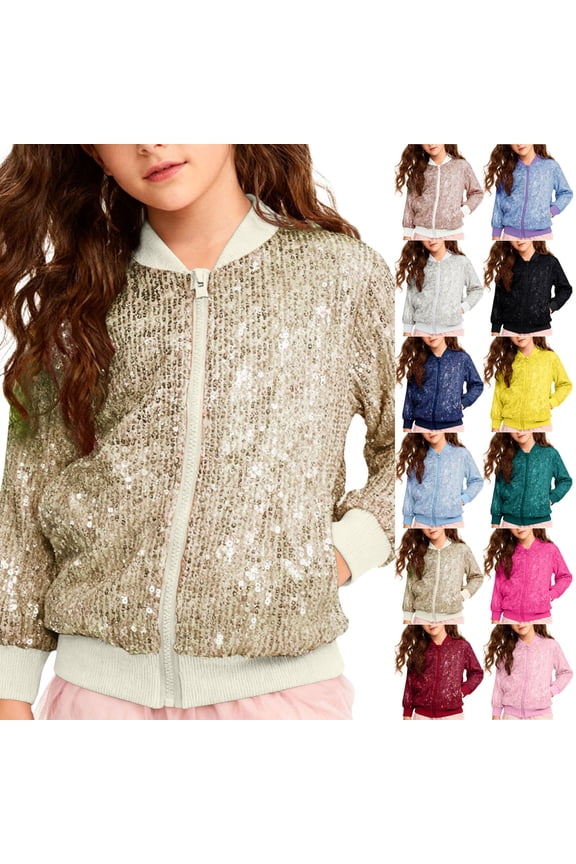 Kids Sequins Jackets, Kids Boys Girls Casual Solid Long Sleeve Outerwear Sequin Jacket Gold, 3-4 Years