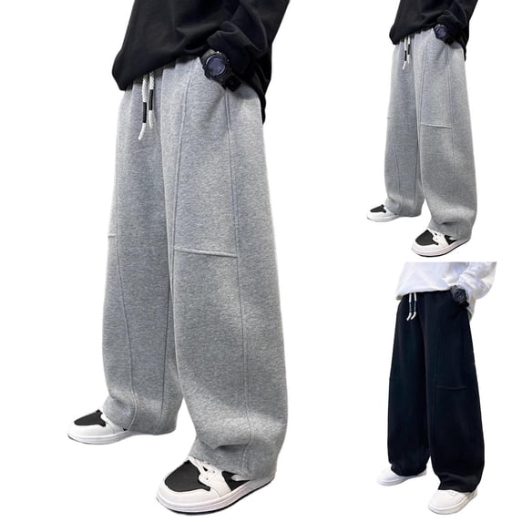 Loopsun Kids Sports Sweatpants, Boys Casual Solid Loose Wide Leg Sweatpants Sports Long Pants Gray, 14-15 Years