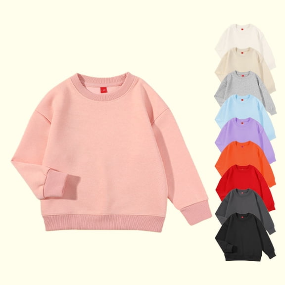 Loopsun Kids Sweatshirts, Boys Girls Casual Sweatshirts Solid Crew Neck Drop Shoulder Long Sleeve Active Top Blue, 2-3 Years