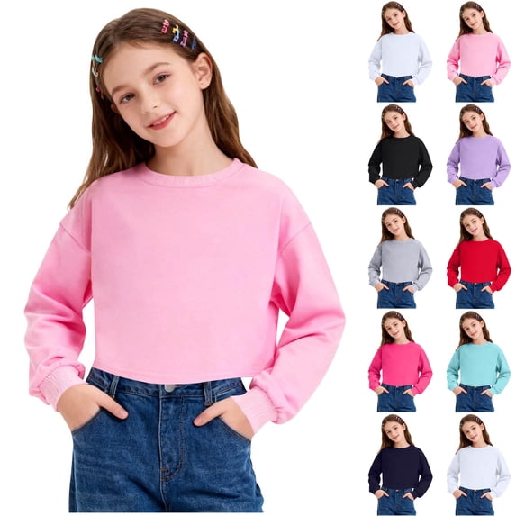 Loopsun Kids Sweatshirts, Toddler Casual Solid Crew Neck Long Sleeve Short Sweatshirt Top Red, 12-13 Years